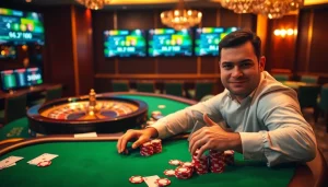 Experience the thrill of 상품권소액결제 at a high-stakes casino with colorful poker chips and vibrant tables.