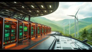 Crypto mining site utilizing advanced AI technology and renewable energy sources.