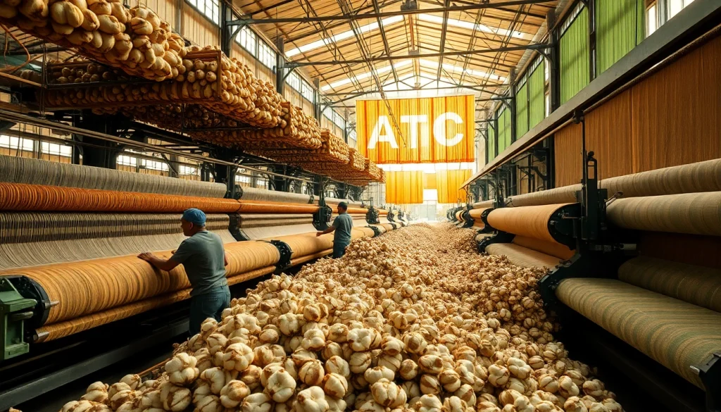 Maak katoen stoffen in een levendige textielfabriek met kleurrijke ontwerpen.