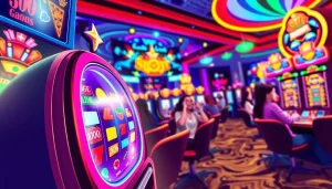 Menangkan slot depo 1000 dalam suasana kasino yang ceria dan penuh warna.