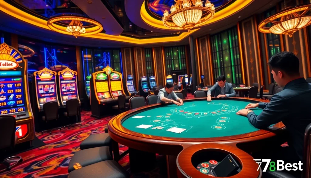 Join the thrilling experience at trang chủ 789bet with vibrant casino visuals showcasing poker tables and roulette wheels.