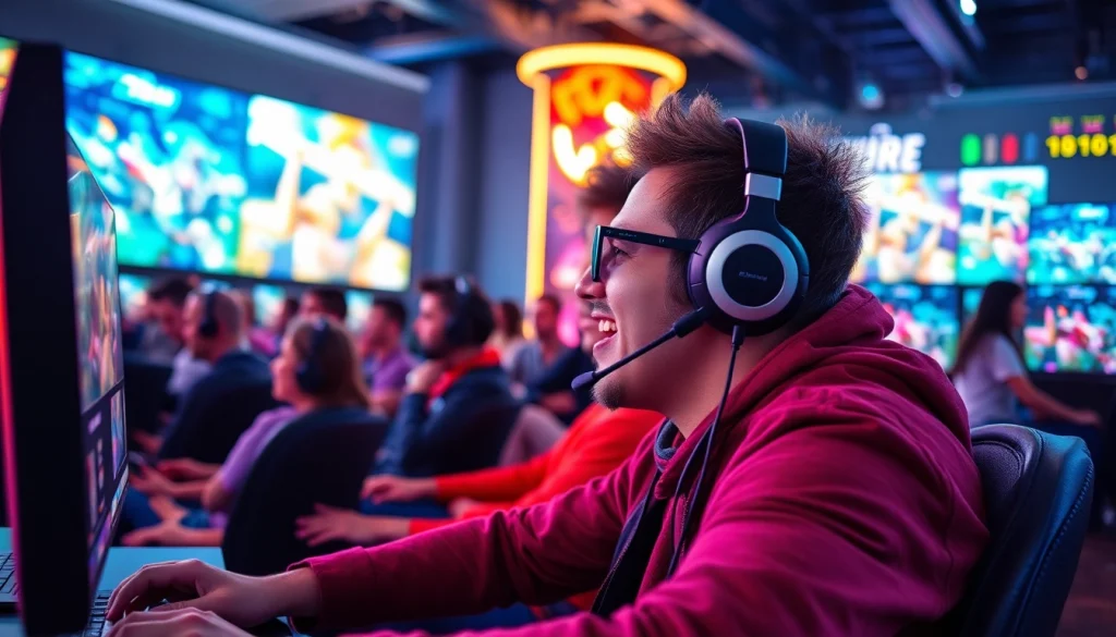 Gamer bermain petani toto dengan konsentrasi tinggi di arena permainan online.