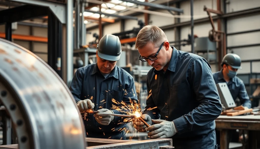 Inspecting high-quality steel fabricators near me in a modern workshop with skilled artisans.