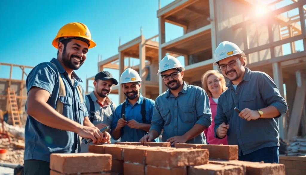 Construction apprenticeships carolinas: Diverse apprentices collaborating on a building site, showcasing skills and teamwork.