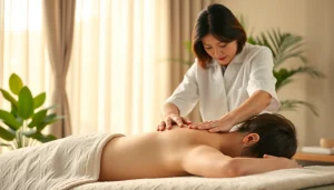 마사지 받는 고객과 전문가의 교감이 느껴지는 현장 모습입니다.