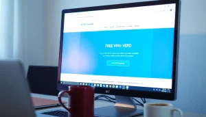 vpn download free interface displayed on a laptop, showcasing secure features and user-friendly design.