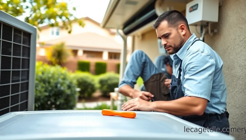 HVAC technician performing ac repair glendale az in a bright suburban setting.