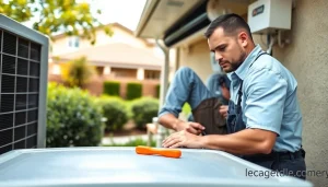 HVAC technician performing ac repair glendale az in a bright suburban setting.