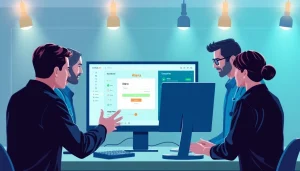 Atera login troubleshooting guide for MSP teams shown on a computer screen with technicians collaborating.
