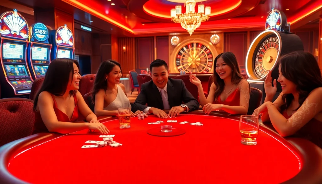 S88 VIP gaming table with players enjoying high-stakes poker in an elegant casino setting.