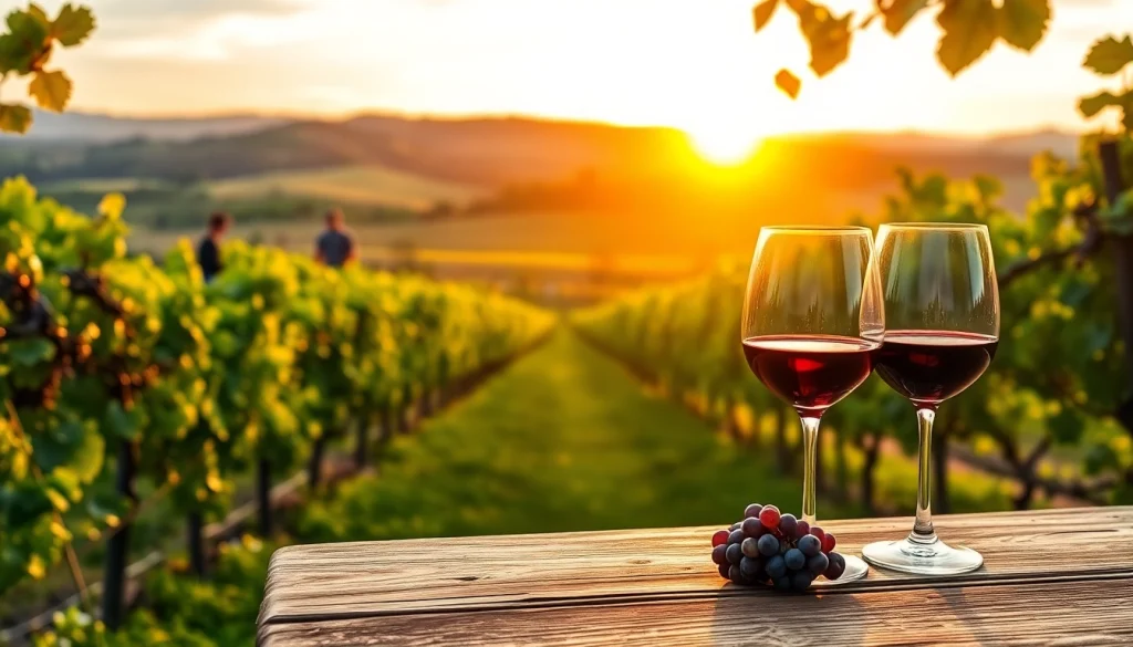 Wine tasting at clarksburg wineries with beautiful vineyard backdrop.