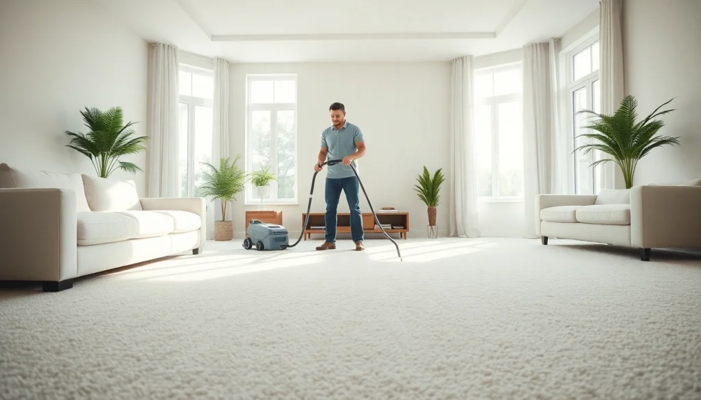 Carpet cleaners Lincoln CA at work in a bright and airy living room, ensuring deep clean.