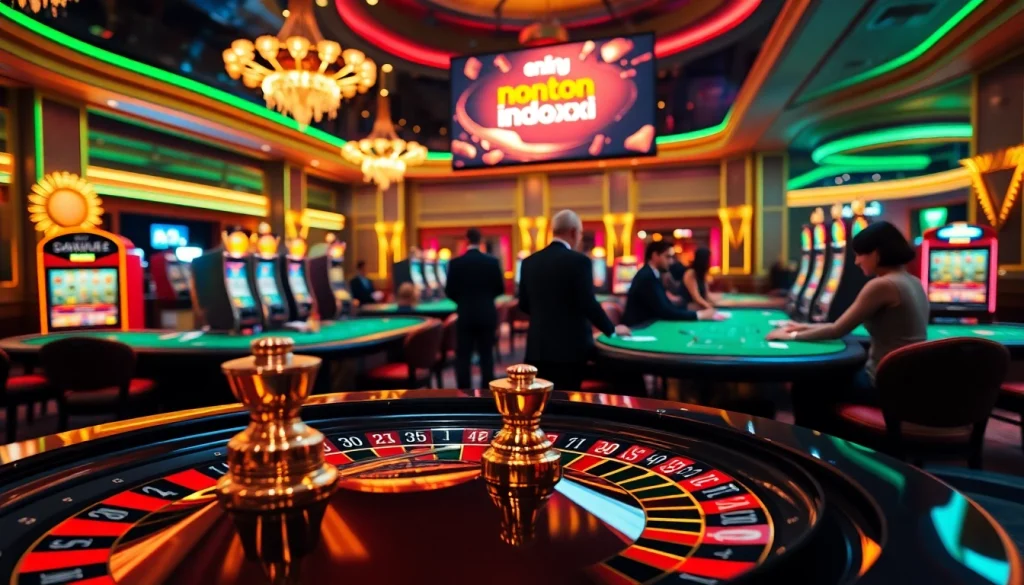 Nonton film indoxxi merges with excitement as players engage in a glamorous roulette game in a dazzling casino.