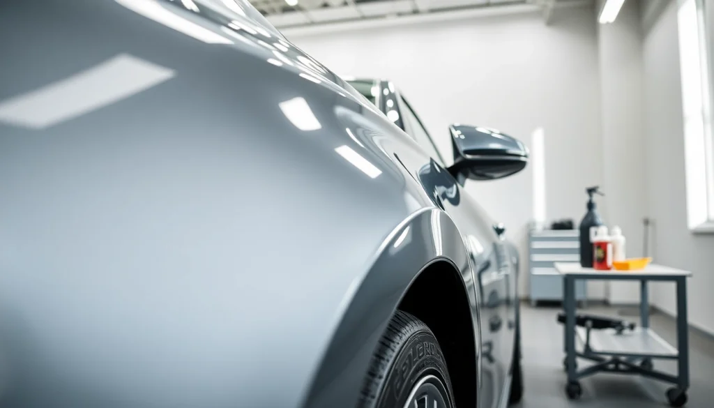 Apply ceramic coating Chattanooga for a stunning car finish in a modern detailing studio.