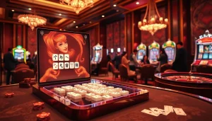 Rasakan sensasi Link Mahjong dalam adegan kasino yang hidup ini, menampilkan antarmuka permainan yang dinamis dan para pemain.