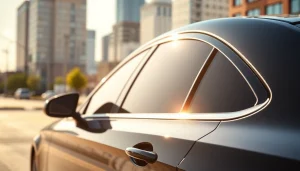 Tinted windows on a sleek black car showcasing window tinting Cleveland TN benefits of glare reduction.