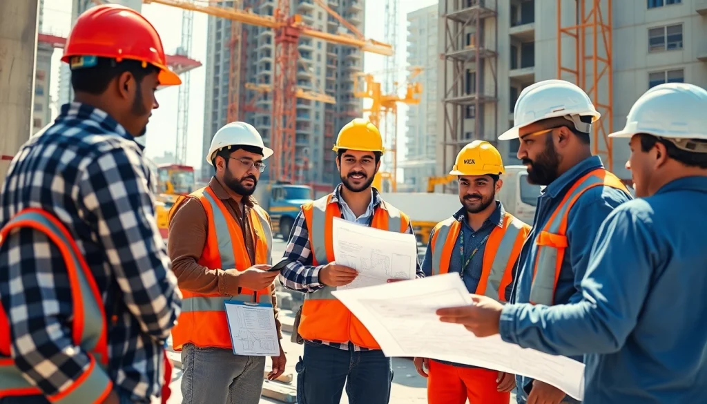 Enhancing construction workforce development through teamwork and skill in a vibrant on-site setting.