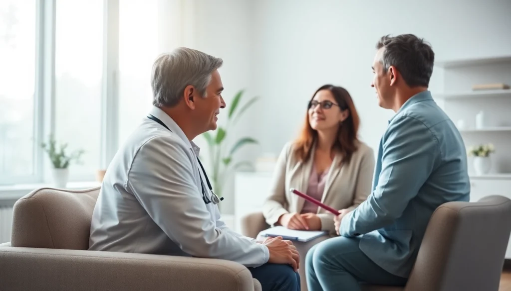 Visiting a clinic for fecondazione consultations with a supportive doctor in a soothing environment.