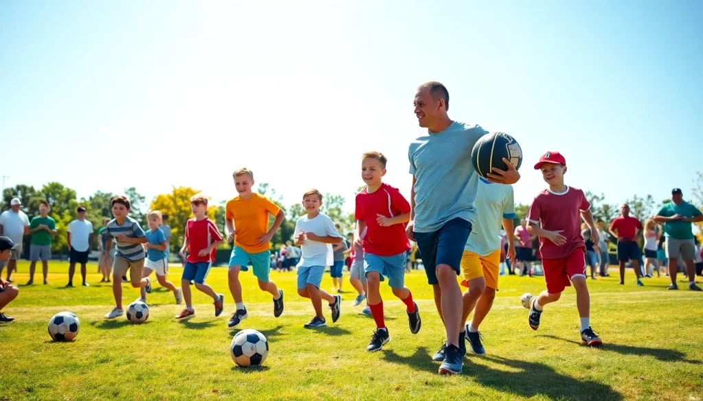 Active boys enjoying Multi Sports Camps for Boys, showcasing teamwork in a vibrant outdoor setting.