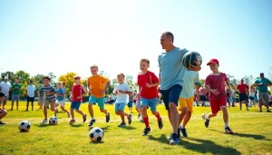 Active boys enjoying Multi Sports Camps for Boys, showcasing teamwork in a vibrant outdoor setting.