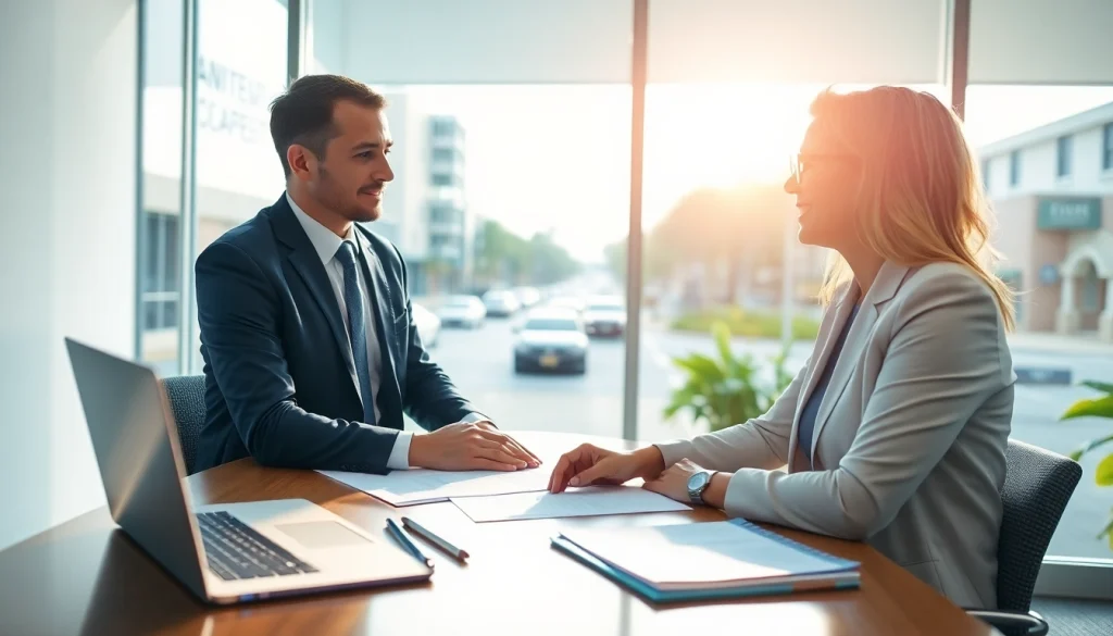 Clearwater Car Accident Lawyer consulting with a client in a professional office setting.