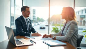 Clearwater Car Accident Lawyer consulting with a client in a professional office setting.