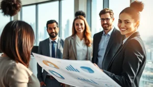 Engaging discussion on business setup in Dubai with a diverse team in a modern office.