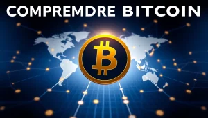 Comprendre bitcoin avec une infographie moderne illustrant la technologie et l’économie numérique.