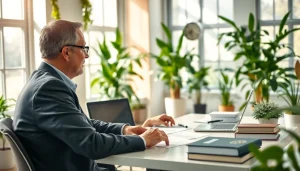 Agriculture lawyer advising clients in a welcoming office, emphasizing legal expertise and professionalism.