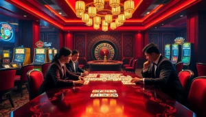 Players strategizing in an exciting game of link mahjong at a luxurious casino.