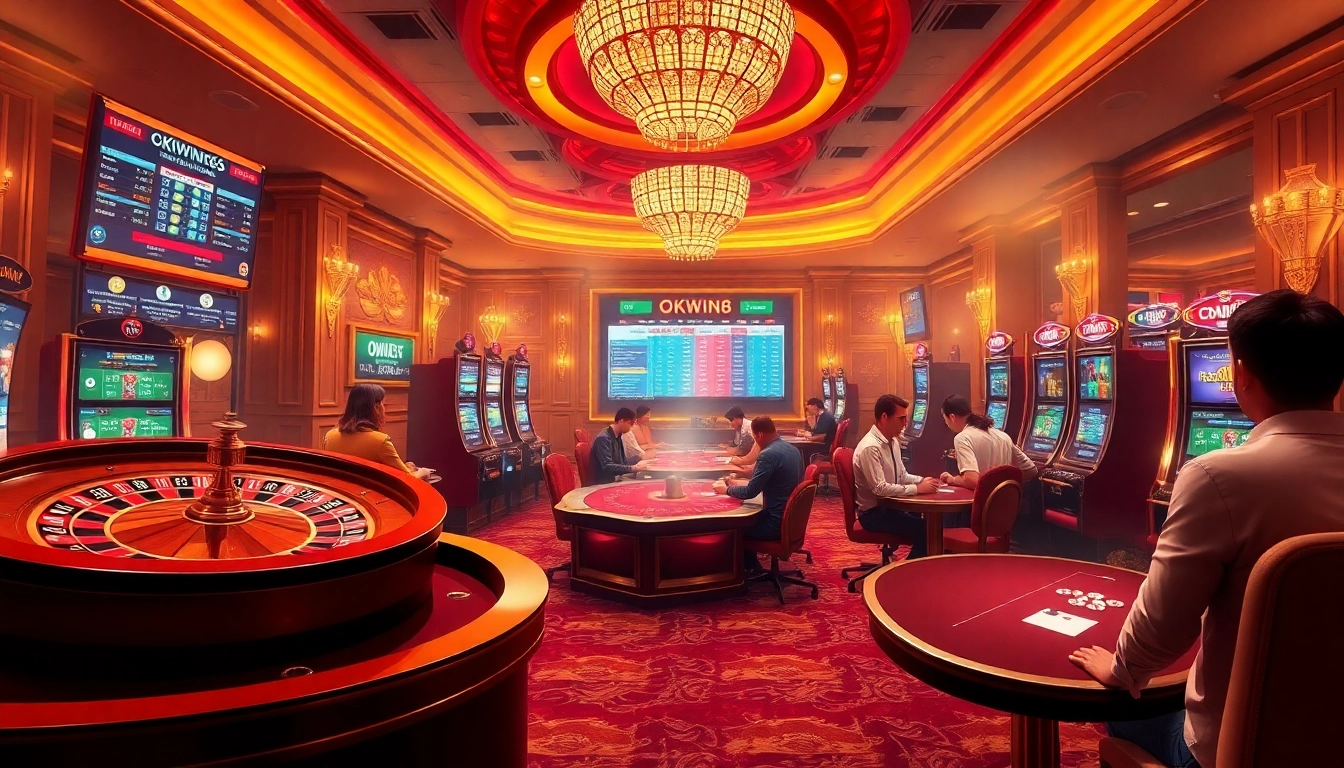 Experience the thrill of gambling at https://okwin68.net/ with vibrant casino visuals showcasing card games and betting action.