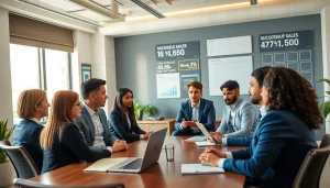 Sales recruiting services meeting in a modern office with diverse candidates and recruiters.