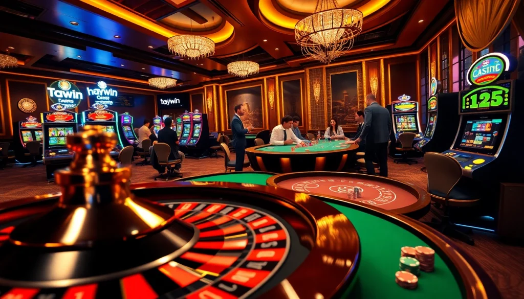 Experience gaming excitement at Haywin with vibrant casino scenes featuring roulette and poker.