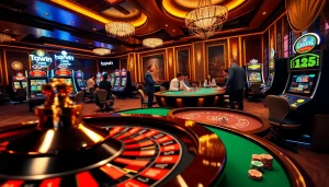 Experience gaming excitement at Haywin with vibrant casino scenes featuring roulette and poker.