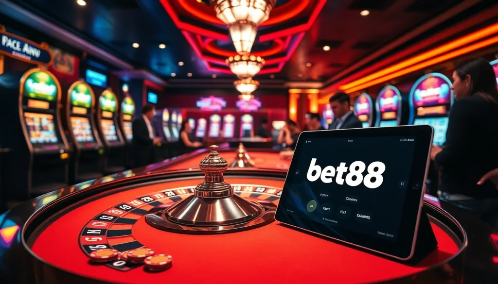 Experience the thrill of winning at Bet88's vibrant casino featuring roulette and slot games.