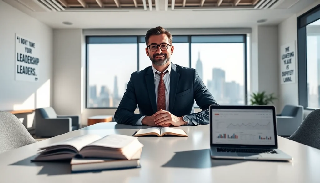 Engaging representation of founder leadership insights showcasing a business leader in an inspiring office.