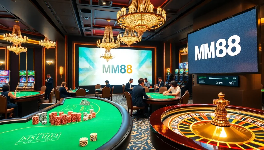 MM88 casino players engaging in exciting games at a luxurious gaming table.