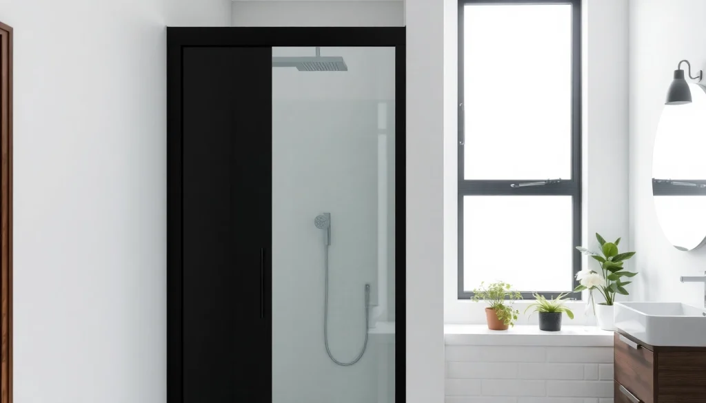 Enhance your bathroom with a stylish black shower sliding door featuring sleek glass and striking black frame.