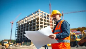 New Jersey Construction Manager supervising a busy construction site with workers and machinery.