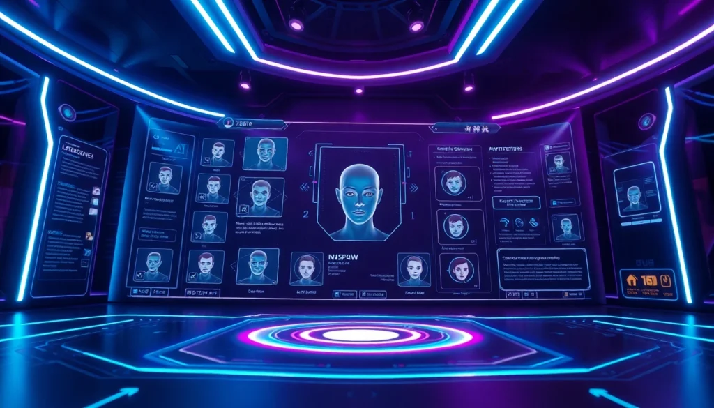 Interactive NSFW character AI interface showcasing AI avatars and custom options.