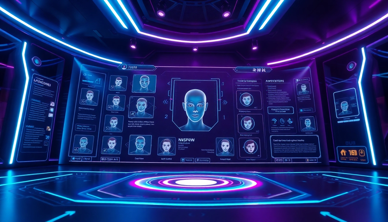 Interactive NSFW character AI interface showcasing AI avatars and custom options.