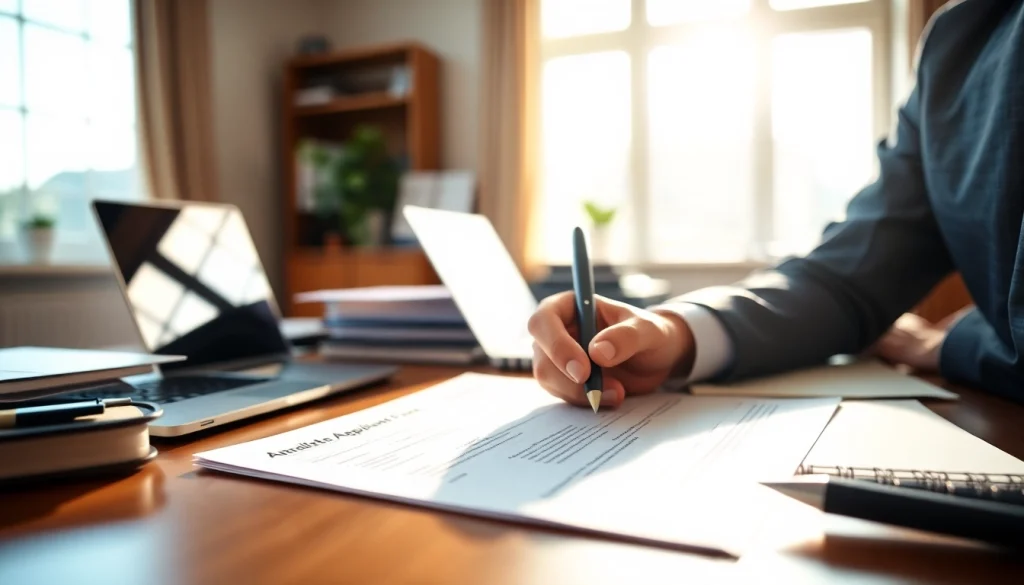 A person confidently completing the eta uk application form at a desk with focused attention.