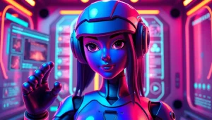 Engaging NSFW AI character chatbot session with vibrant colors and futuristic design.