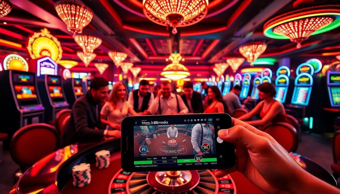 Players engage in thrilling casino action with https://lc88.media shining on their devices, encapsulating excitement.