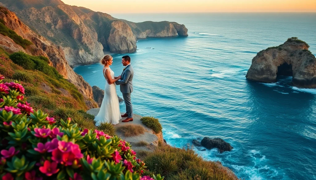 A beautiful Big Sur wedding photographer capturing an intimate ceremony with ocean backdrop and sunset lighting.