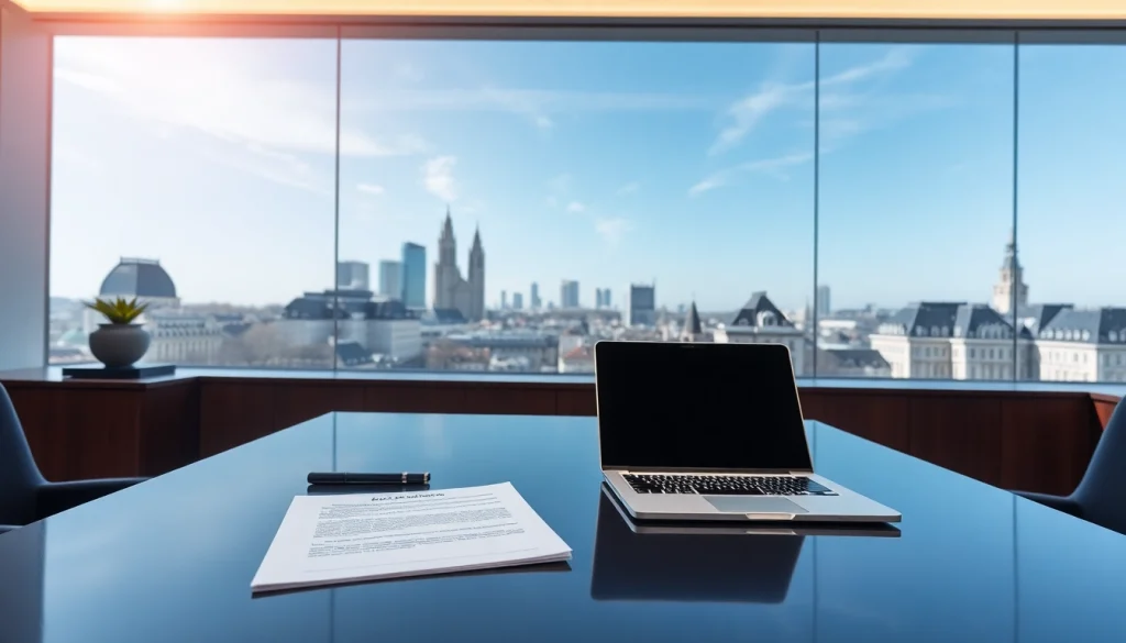 Illustration of luxembourg holding setup in a luxurious office with modern design elements.