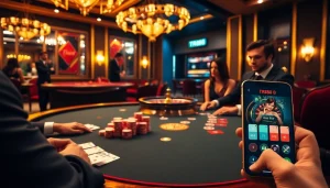 Gambling enthusiasts playing exclusive games with TR88, showcasing luxury and excitement in a casino setting.