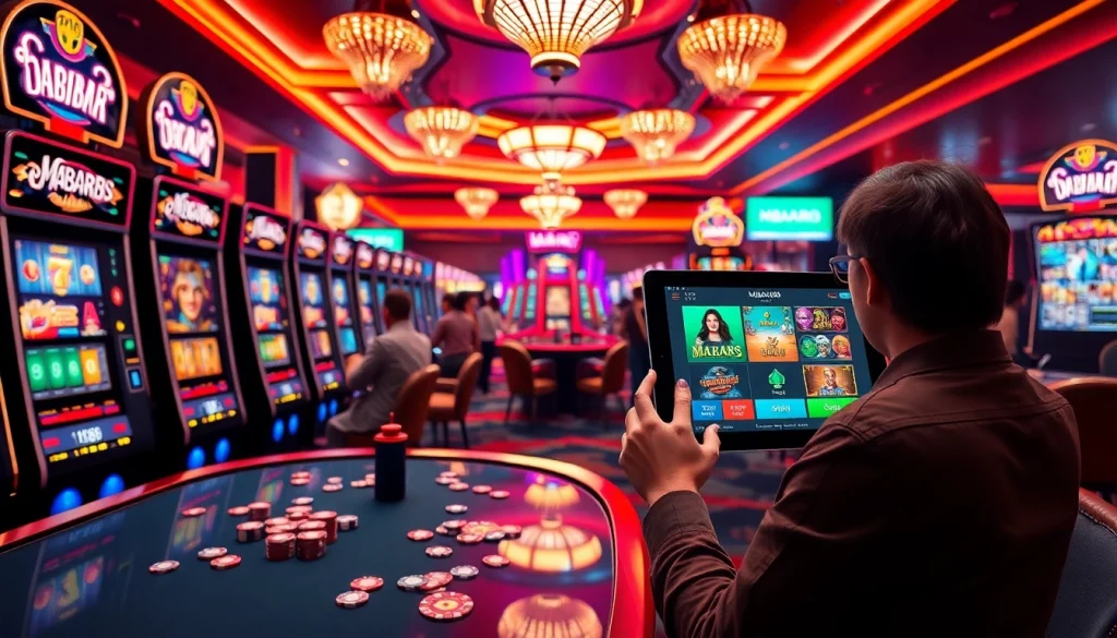 Pemain MABAR88 menikmati permainan mesin slot yang mendebarkan dalam suasana kasino yang hidup