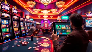 Pemain MABAR88 menikmati permainan mesin slot yang mendebarkan dalam suasana kasino yang hidup