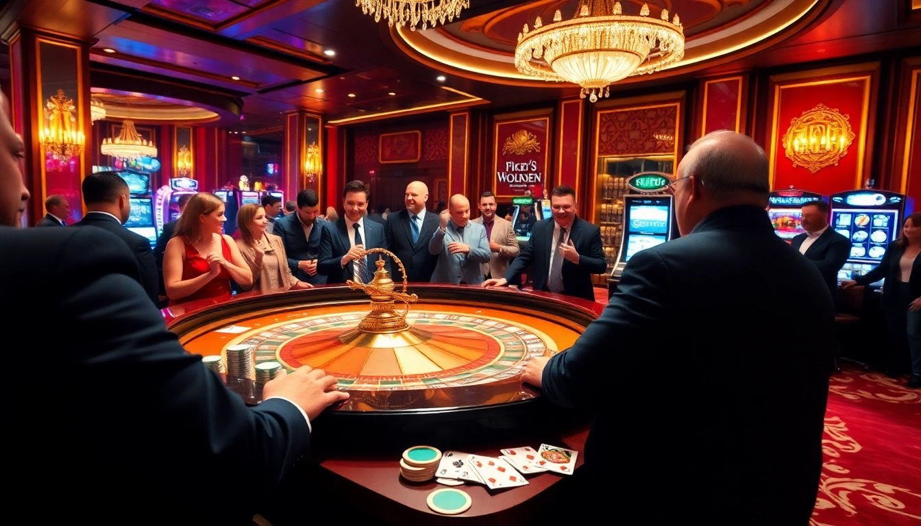 Vivez l'excitation du meilleur casino en ligne avec des tables de roulette vibrantes et des joueurs enthousiastes dans un cadre luxueux.